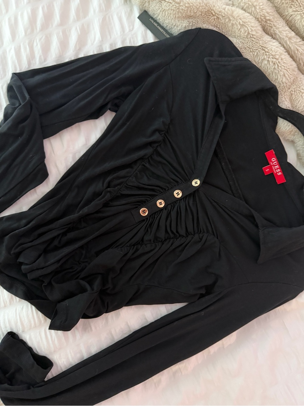 Guess by Marciano Black Ruched Button Front Blouse